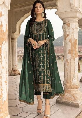 Green Embroidered Georgette Salwar Kameez With Dupatta