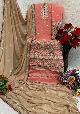 Peach Embroidered Georgette Salwar Kameez With Dupatta