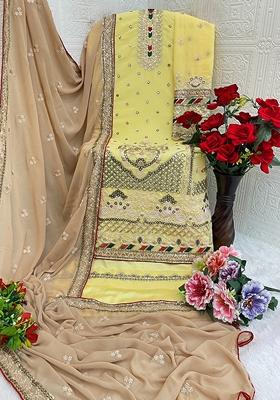 Yellow Embroidered Georgette Salwar Kameez With Dupatta
