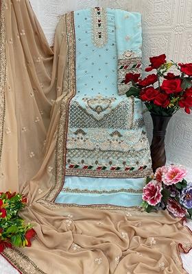 Blue Embroidered Georgette Salwar Kameez With Dupatta