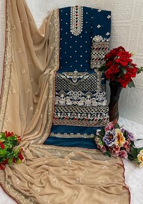 Blue Embroidered Georgette Salwar Kameez With Dupatta