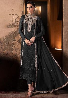 Black Embroidered Georgette Salwar Kameez With Dupatta