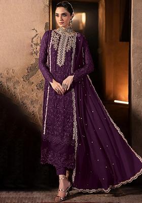 Purple Embroidered Georgette Salwar Kameez With Dupatta