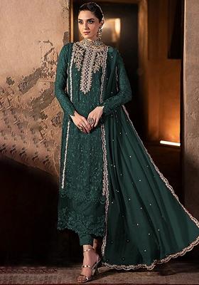 Brown Embroidered Georgette Salwar Kameez With Dupatta