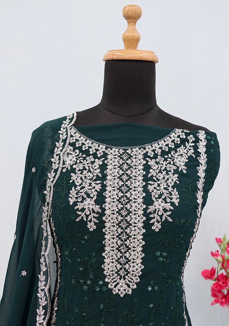 Brown Embroidered Georgette Salwar Kameez With Dupatta - Indya