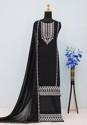 Black Embroidered Georgette Salwar Kameez With Dupatta