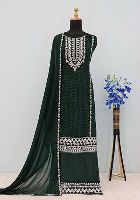 Green Embroidered Georgette Salwar Kameez With Dupatta