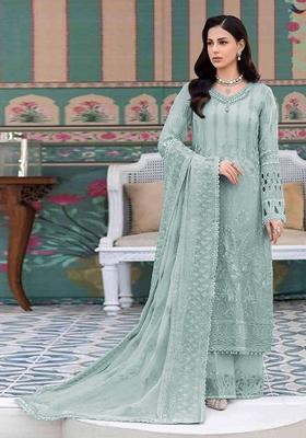 Blue Embroidered Georgette Salwar Kameez With Dupatta