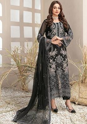 Black Embroidered Georgette Salwar Kameez With Dupatta