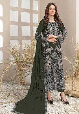 Green Embroidered Georgette Salwar Kameez With Dupatta