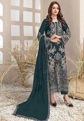 Brown Embroidered Georgette Salwar Kameez With Dupatta