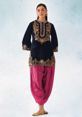 Blue Embroidered Velvet Salwar Kameez With Dupatta