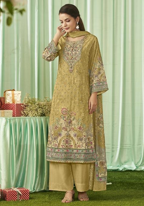 Yellow Printed Cotton Straight Kurta Set