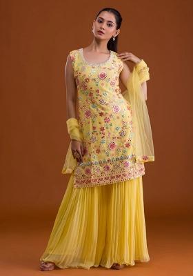 Yellow Embroidered Georgette Salwar Kameez With Dupatta