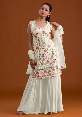 White Embroidered Georgette Salwar Kameez With Dupatta