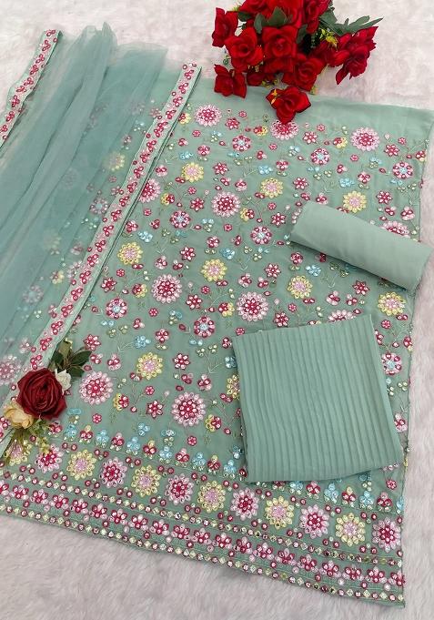 Sea Green Embroidered Georgette Salwar Kameez With Dupatta