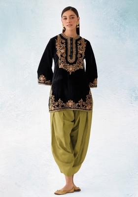 Black Embroidered Velvet Salwar Kameez With Dupatta