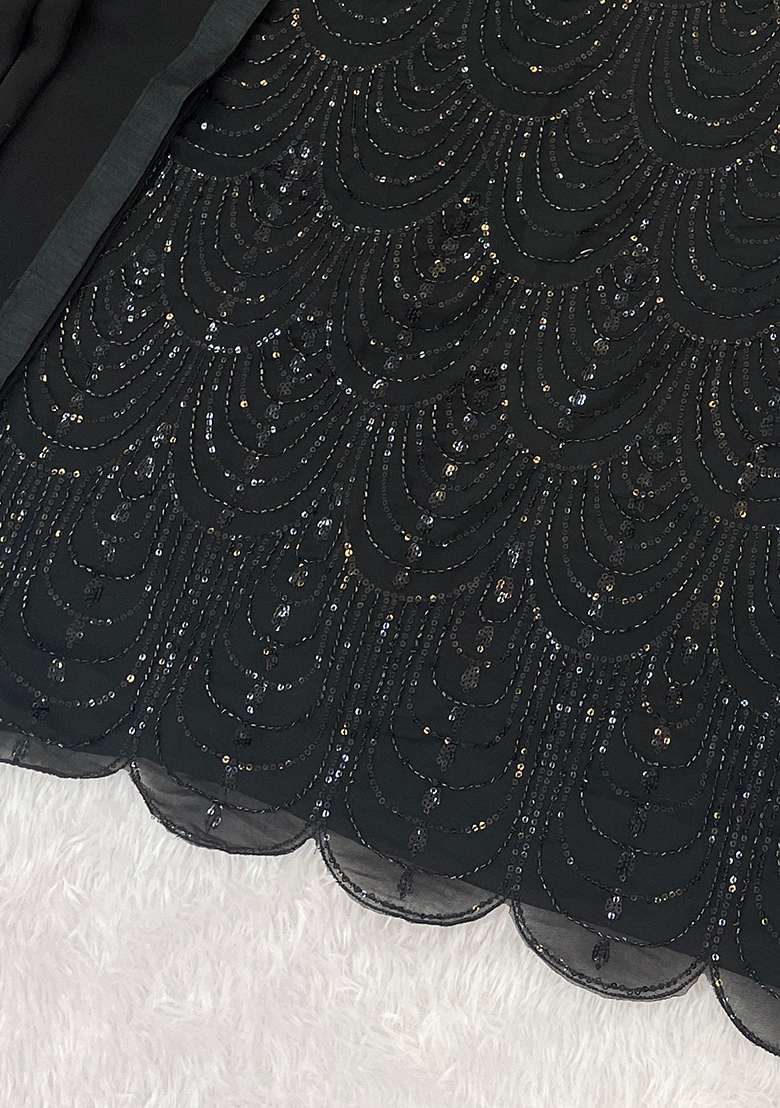 Black Embroidered Georgette Sharara Set - Indya