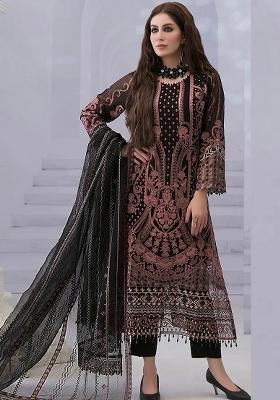 Peach Zari Sequence Embroidery Georgette Kurta Set With Dupatta