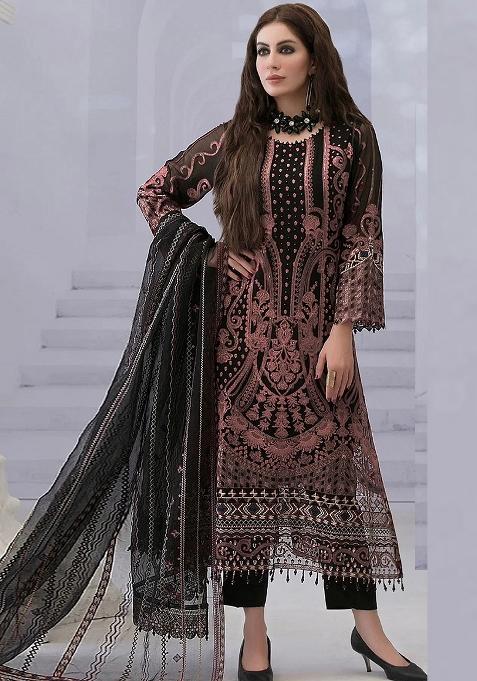 Peach Zari Sequence Embroidery Georgette Kurta Set With Dupatta