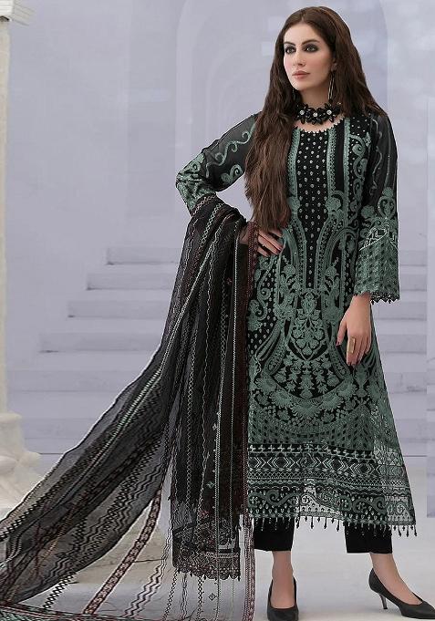 Pista Zari Sequence Embroidery Georgette Kurta Set With Dupatta