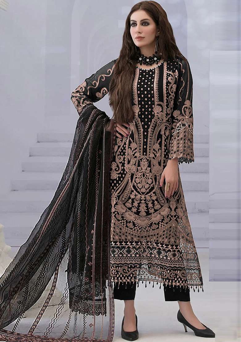 Chiku Embroidered Georgette Pakistani Suit Set - Indya