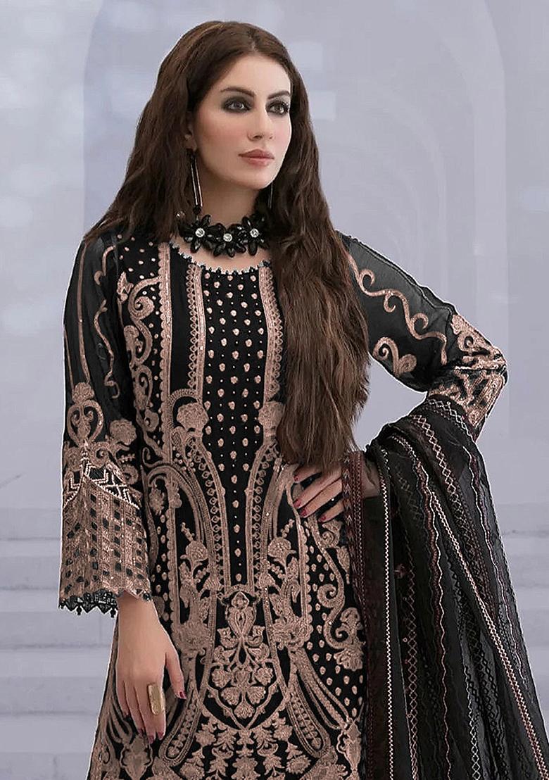 Chiku Zari Sequence Embroidery Georgette Kurta Set With Dupatta - Indya