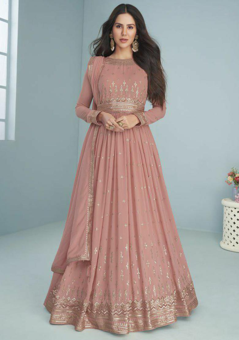 Beige Emboridery Blended Anarkali Salwar Kameez