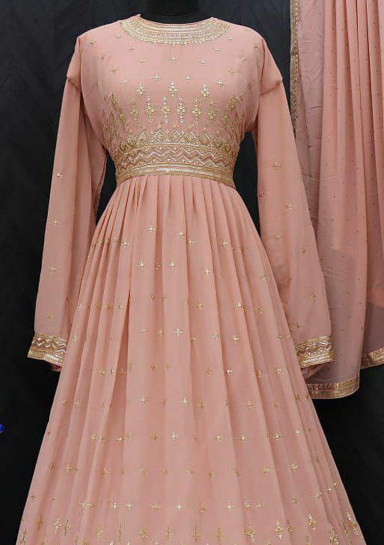 Beige Emboridery Blended Anarkali Salwar Kameez