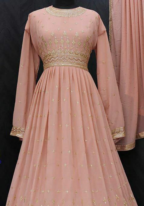 Beige Emboridery Blended Anarkali Salwar Kameez