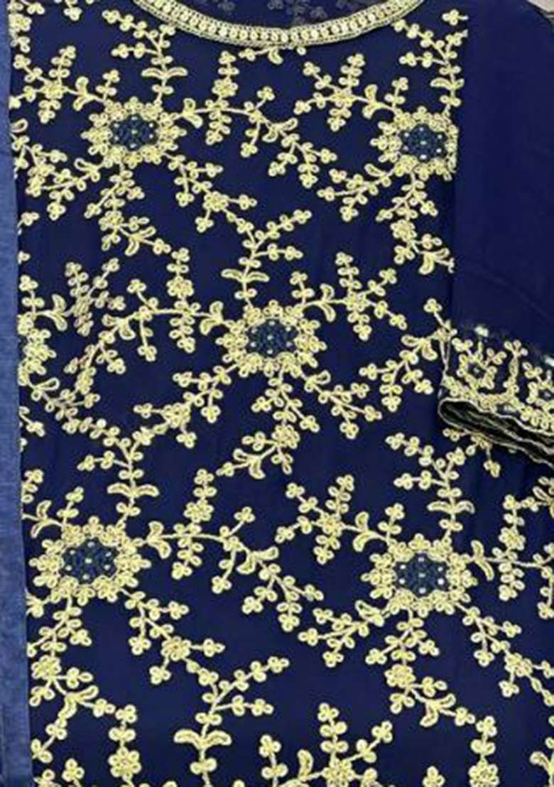 Blue Embroidered Blended Sharara Set - Indya