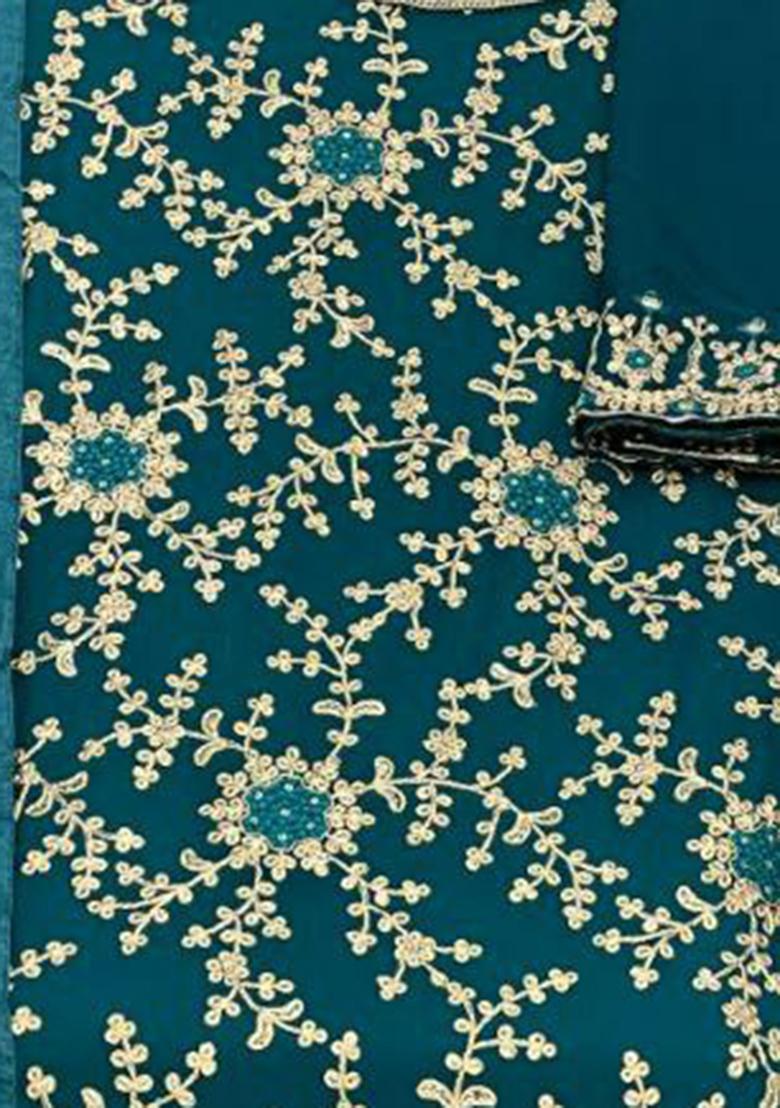 Dark Green Emboridery Blended Anarkali Salwar Kameez