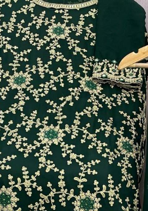 Dark Green Emboridery Blended Anarkali Salwar Kameez