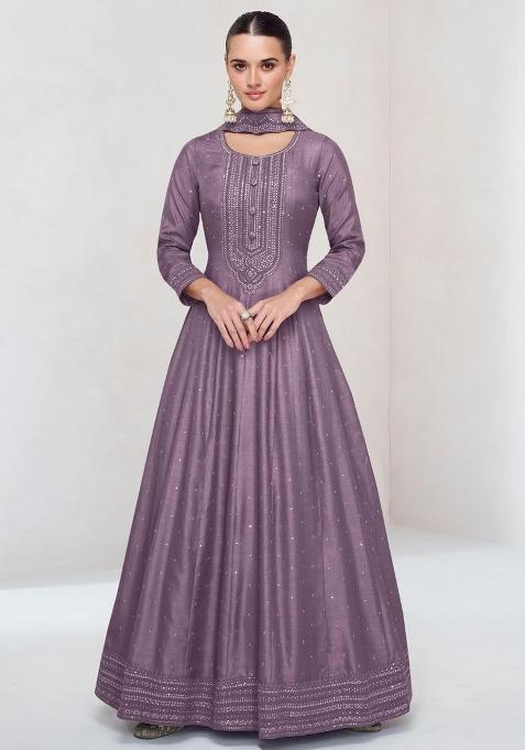 Lavender Solid Blended Anarkali Salwar Kameez