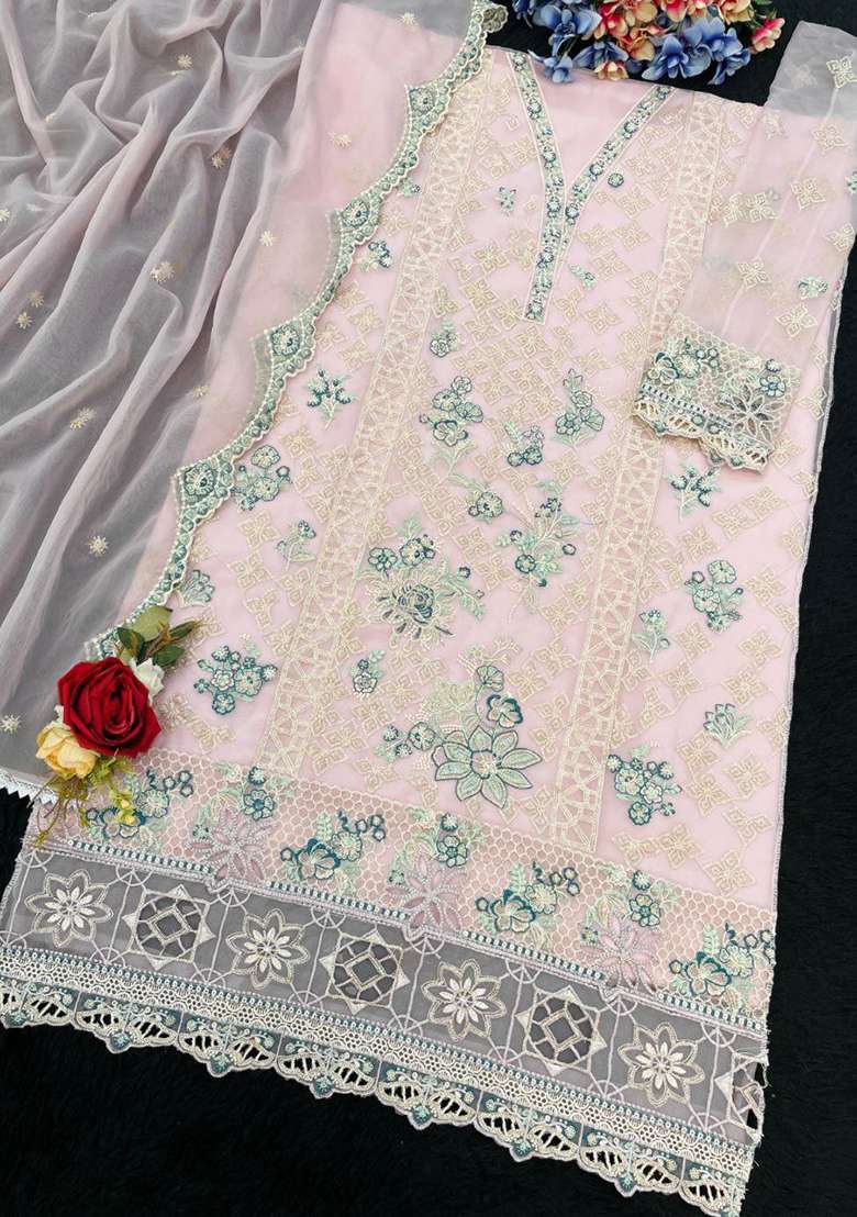 Lavender Chikankari Blended Kurta - Indya