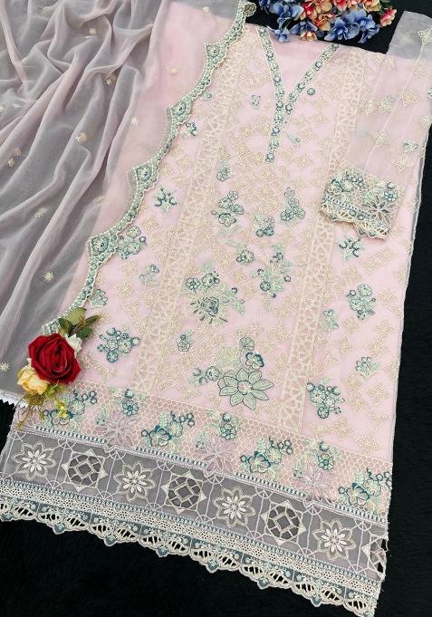 Light Lavender Emboridery Blended Anarkali Salwar Kameez