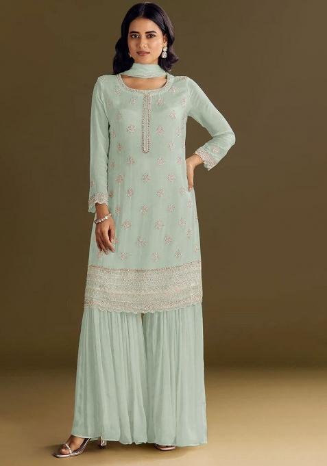 Blue Emboridery Blended Anarkali Salwar Kameez
