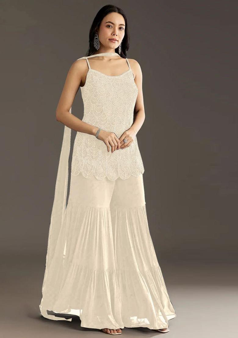 Beige Emboridery Blended Anarkali Salwar Kameez