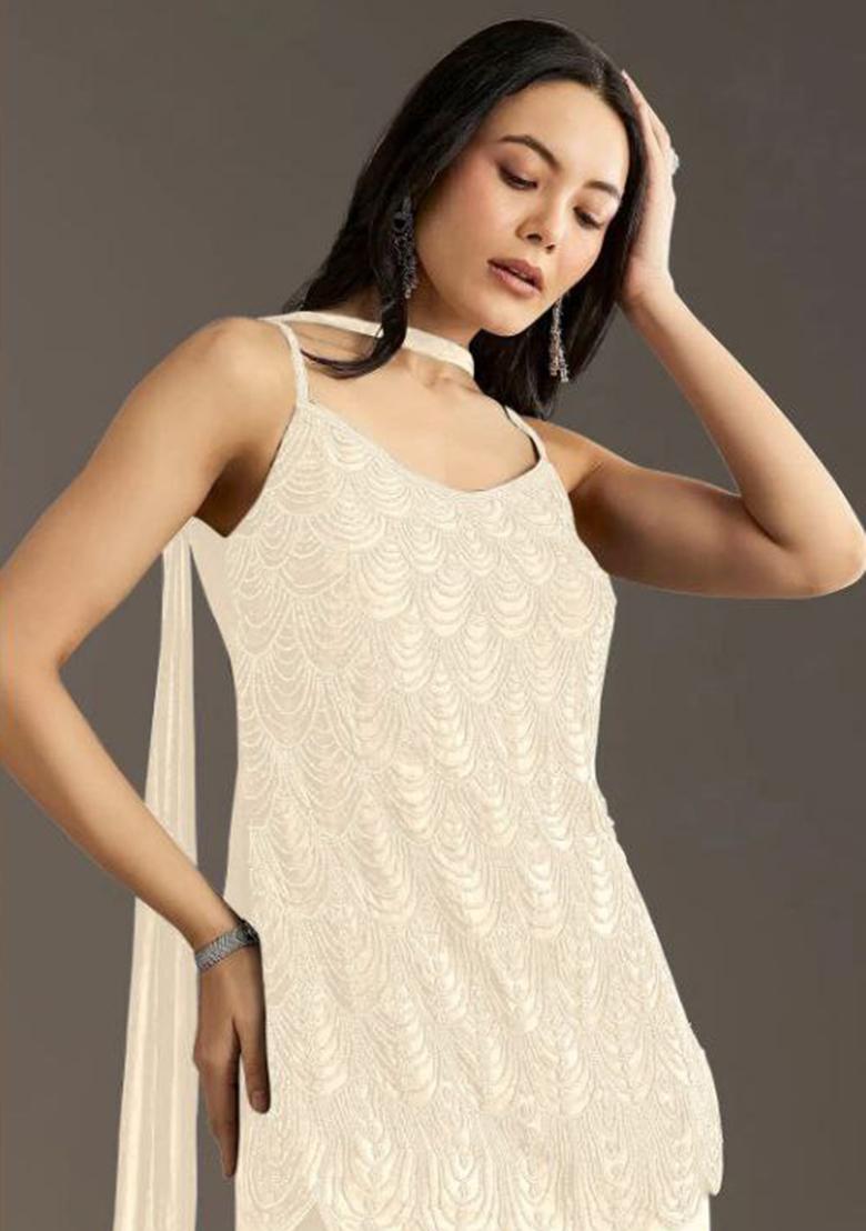 Beige Emboridery Blended Anarkali Salwar Kameez