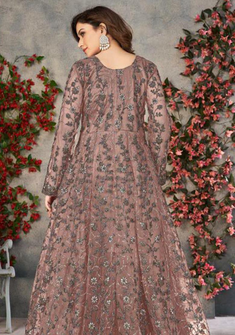 Brown Emboridery Blended Anarkali Salwar Kameez