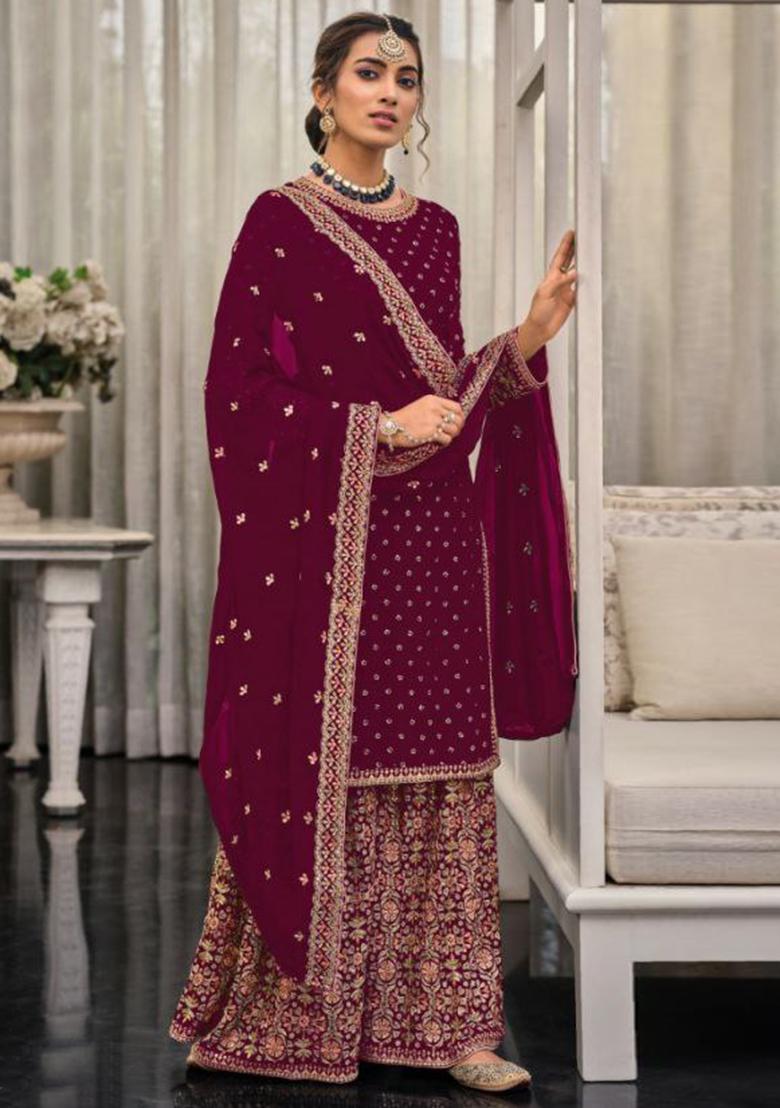 Red Emboridery Blended Anarkali Salwar Kameez