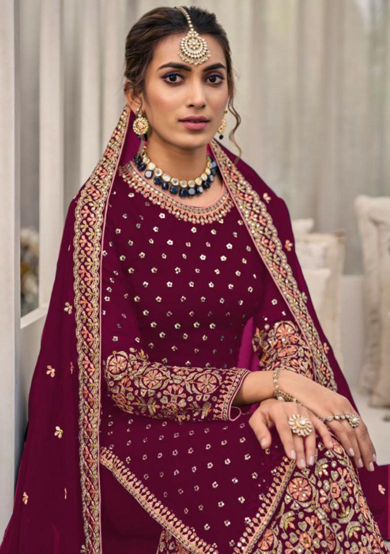 Red Emboridery Blended Anarkali Salwar Kameez