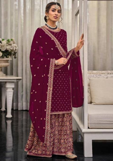 Red Emboridery Blended Anarkali Salwar Kameez