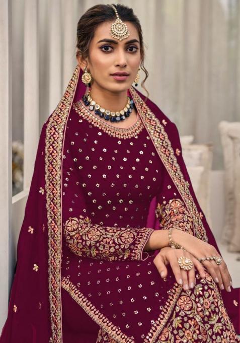 Red Emboridery Blended Anarkali Salwar Kameez