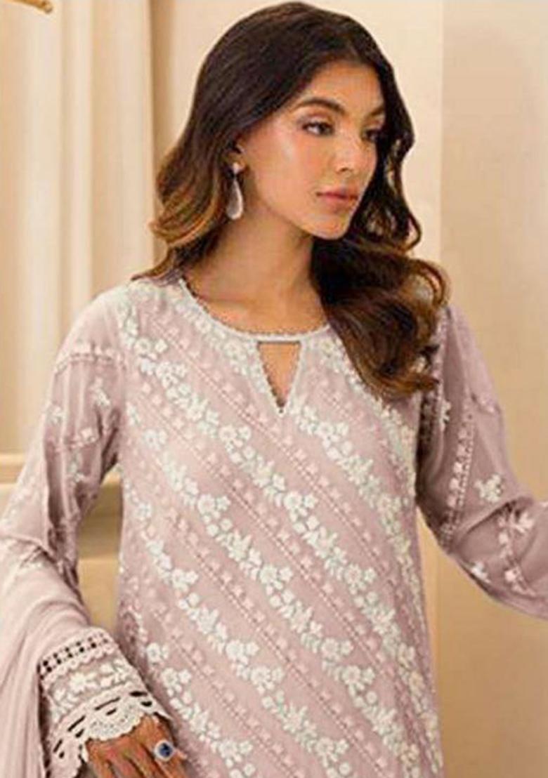 Pink Emboridery Blended Anarkali Salwar Kameez