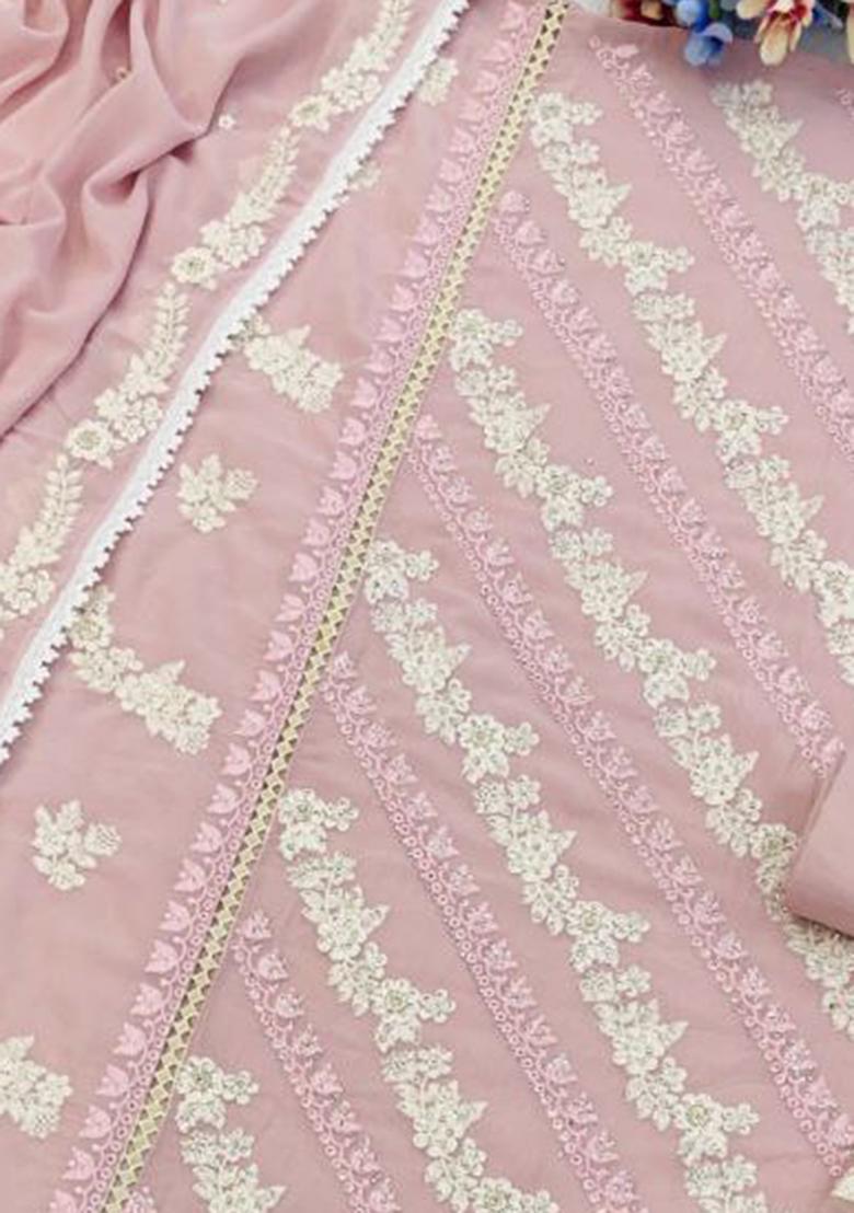 Pink Emboridery Blended Anarkali Salwar Kameez
