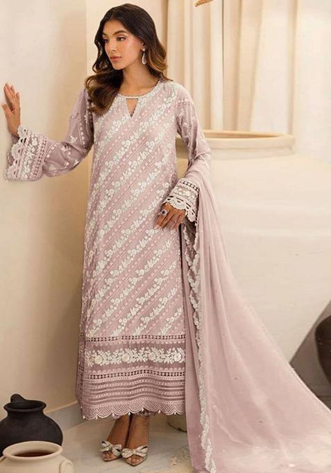 Pink Emboridery Blended Anarkali Salwar Kameez