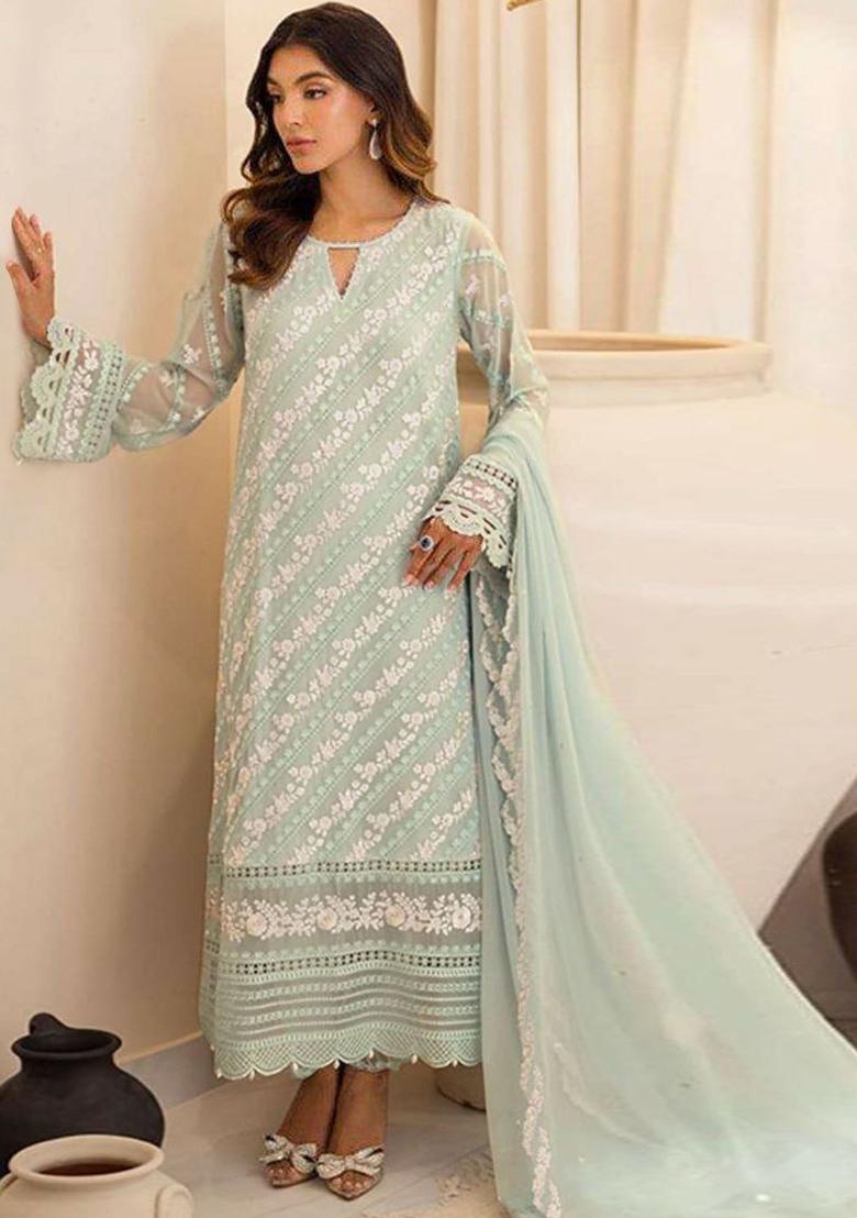 Green Emboridery Blended Anarkali Salwar Kameez