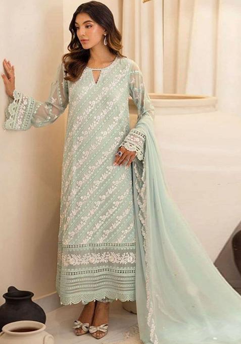 Green Emboridery Blended Anarkali Salwar Kameez