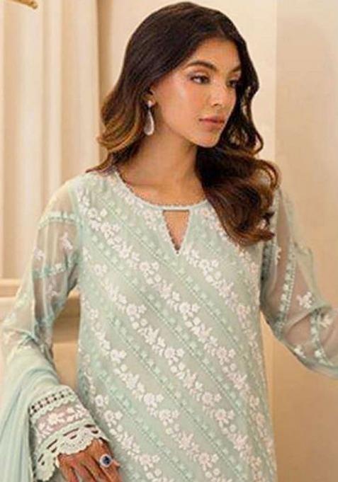 Green Emboridery Blended Anarkali Salwar Kameez